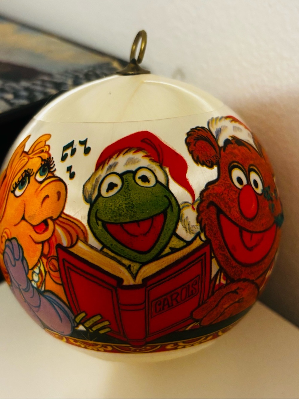 Holiday Caroling Ornament with Green, Red and White Accents
